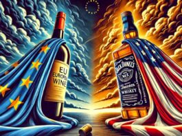 Europian vs USA alcohol tarrif war graphic of 2025