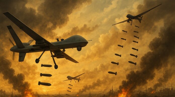 How Many Bombs Did Obama Drop? The Shocking Truth They Don’t Want You to Remember An AI image of bombs being dropped from drones.
