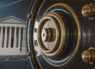 How Democrats Are Leveraging the Epstein List Vintage safe reflecting Supreme Court building.