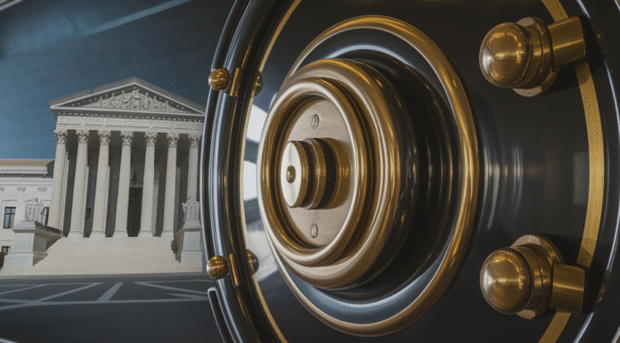 How Democrats Are Leveraging the Epstein List Vintage safe reflecting Supreme Court building.