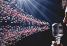 How Charlie Kirk Redefined Youth Conservatism in America Man speaking into microphone with abstract shapes flowing out.