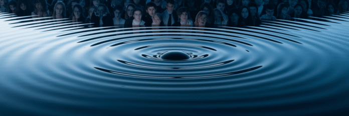 Stone creating ripples in dark water