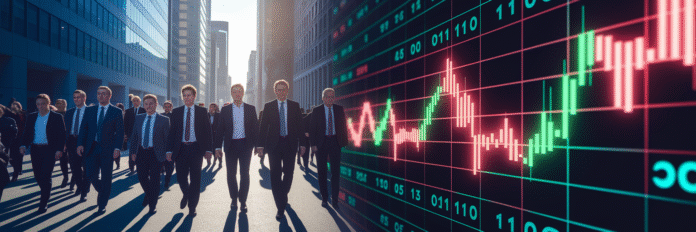 Inflation's Uneven Toll on American Households in 2026 People on street next to abstract market graph.