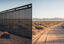 US Border Policy Under Trump and Biden Compared US-Mexico border wall versus open landscape.