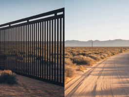 US-Mexico border wall versus open landscape.