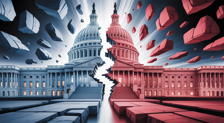 Abstract image of fractured US Capitol building.