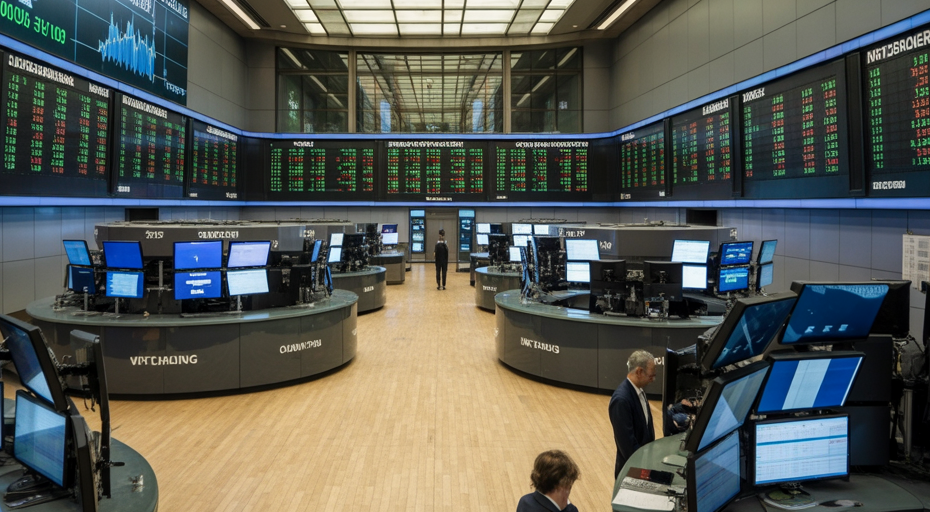 Empty stock exchange trading floor.
